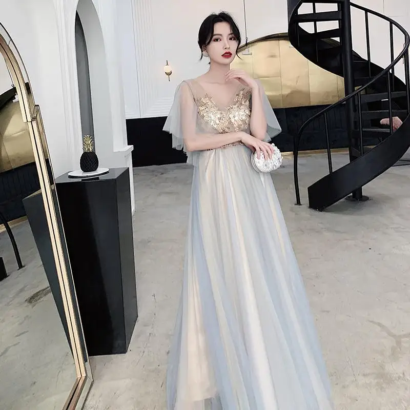 Ретро серое кружевное цветочное вечернее платье для женщин Cheongsam благородное длинное облегающее китайское платье элегантное платье De Soiree сексуальное Qipao - Цвет: Gold 2