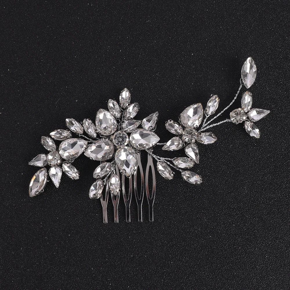 Bridal Hair Accessories Silver Handmade Rhinestone Bridal Headwear Women Hair Jewelry Luxury Hair Comb For Bride Ornaments Clip