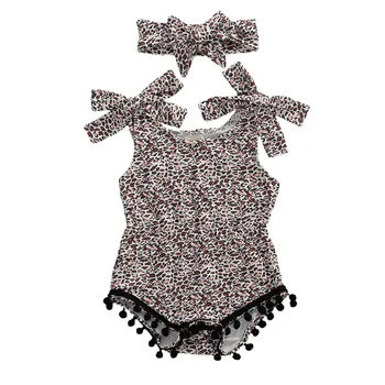 

0-18M Newborn Infant Baby Girl Romper Leopard Pom Pom Jumpsuit Playsuit Summer Baby Girls Costumes Clothing