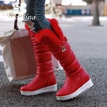 RIZABINA женские зимние ботинки зимние плюшевые, с мехом внутри, обувь на каблуке Для женщин Утепленная одежда Сапоги до колена модные хлопковые туфли Размеры 30-42