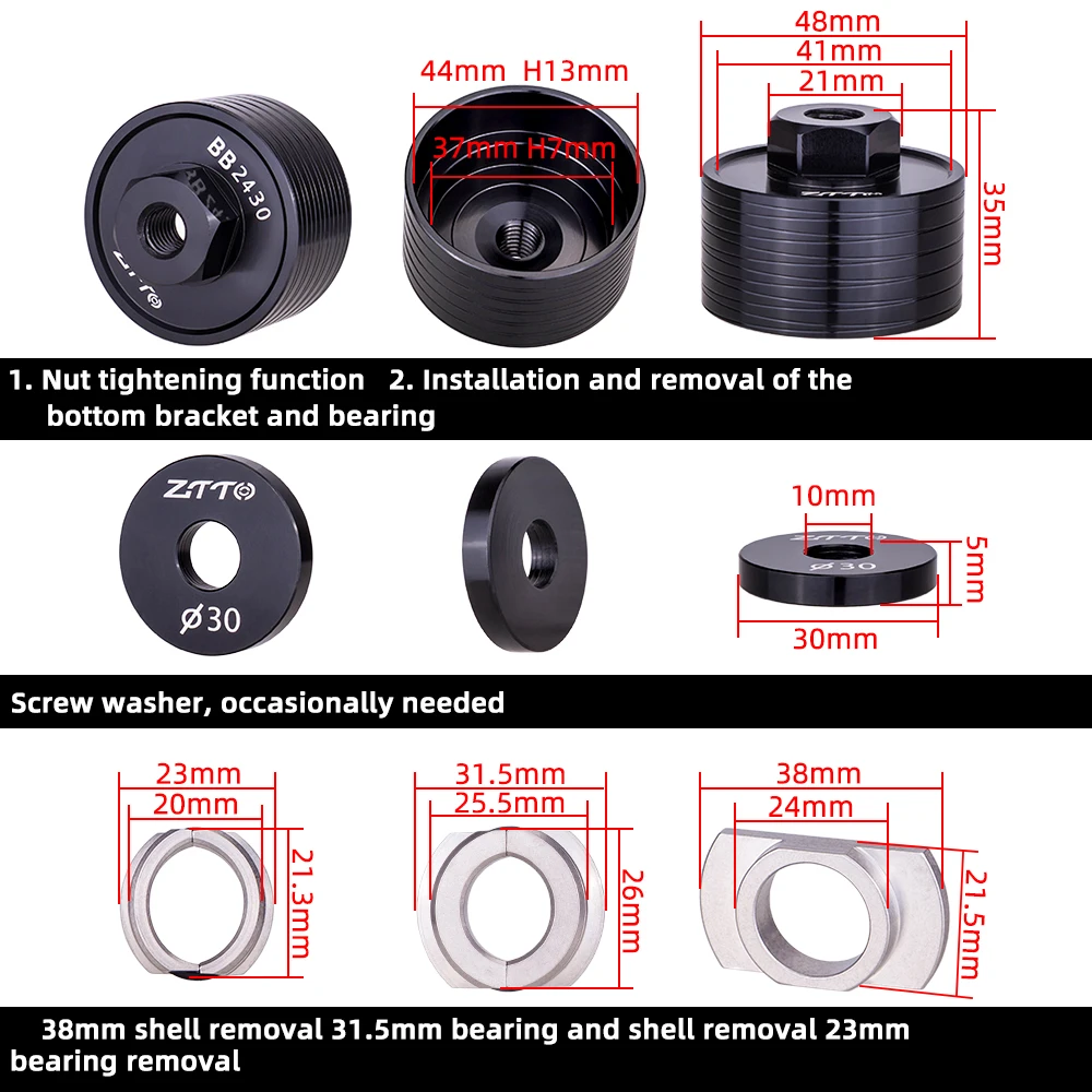 Description Picture 5 of itemZTTO Bicycle Bottom Bracket Bearing Remove Install Tool BB Press Fit 24mm 30mm BB86 BB30 BB92 PF30 multifunctional Repair Kits