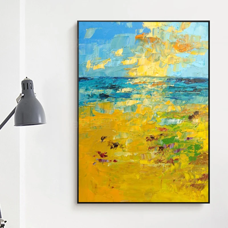 100% ручная роспись абстрактный Золотой пляжное масло живопись на холсте Wall Art