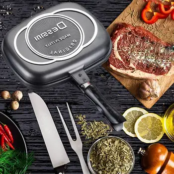 

32-36cm Double-Sided Frying Pan Non-Stick Barbecue Cooking Tool Cookware For Hom