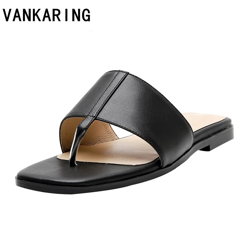 

genuine leather women's slippers 2020 summer sandals women soft buckle flip flops women beach slides casual white woman shoes