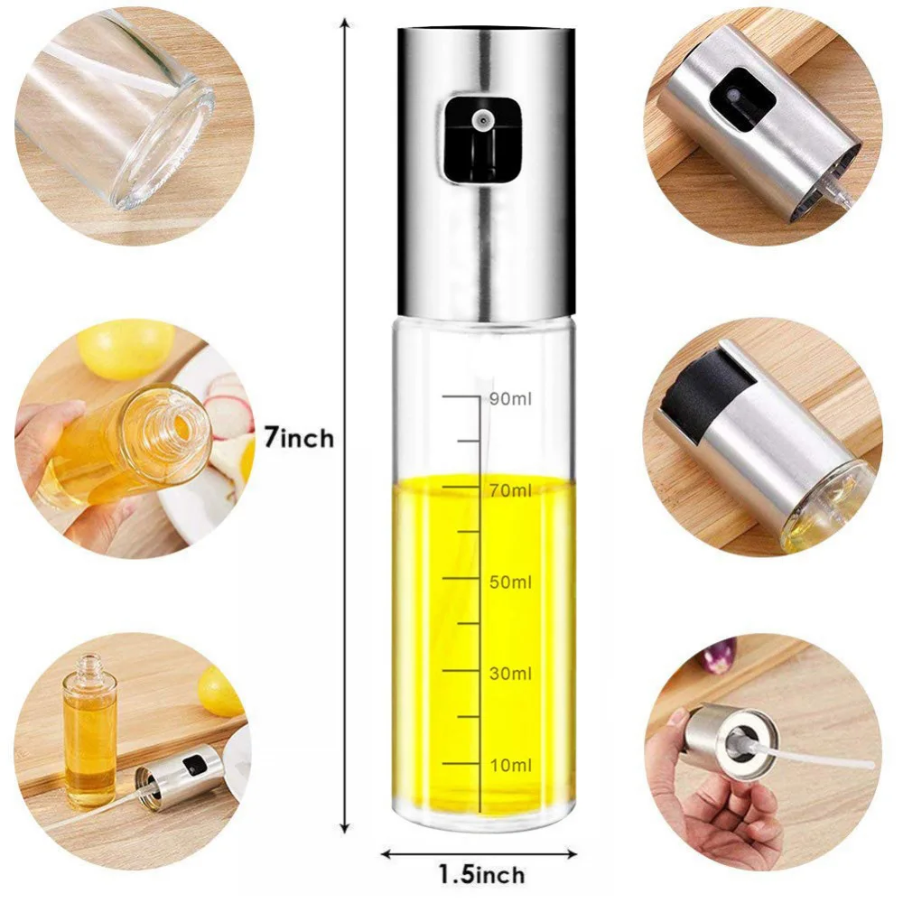 100ml Glass Olive Oil Sprayer Empty Bottle Oil Dispenser with cleaning brush for Cooking Salad Picnic BBQ Kitchen Baking tools