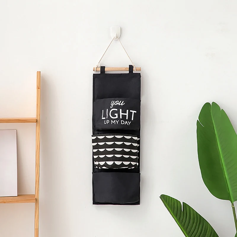 Wardrobe Wall mounted Bag Hanging Storage Bag With Three Pockets Cotton Fabric Wall Storage Organizer Bag Space Saver Bags