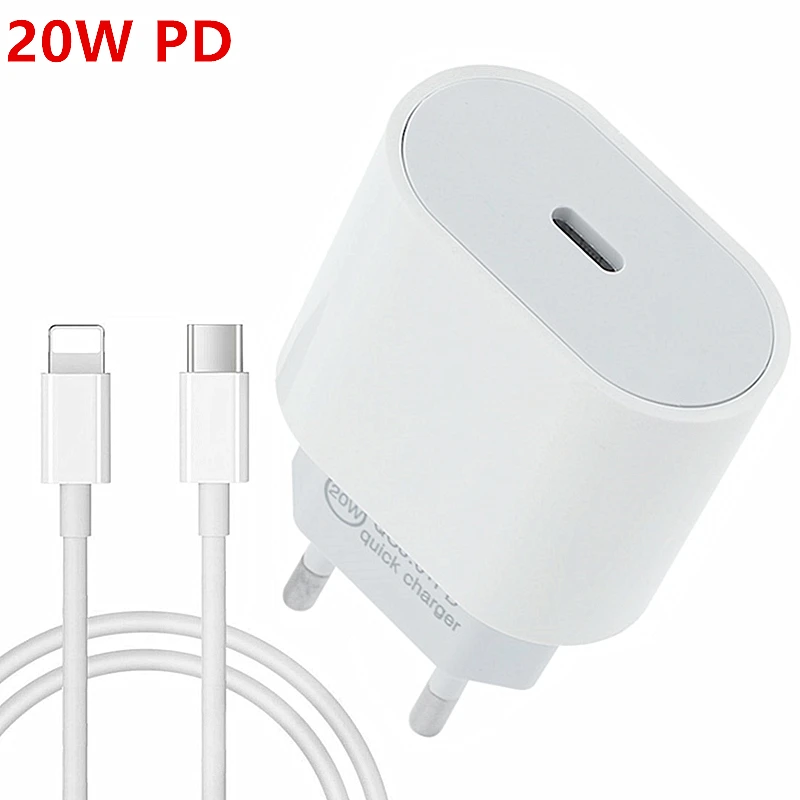 20W PD Fast Charger For iPhone 13 EU US Plug 1M Data USB Type C Cable For iPhone 12 Charging USB-C Wire for iphone 11 pro ipad