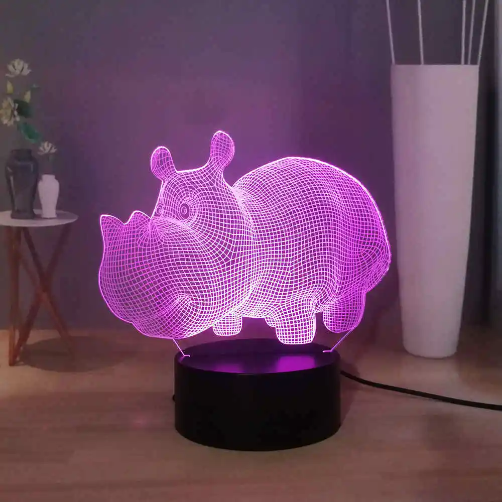 Милый наруто носорог 3D визуальная Таблица лампа Мультфильм земля животное светодиодный детский ночной Светильник RGB 7 красочный домашний Декор Свет Дети подарок