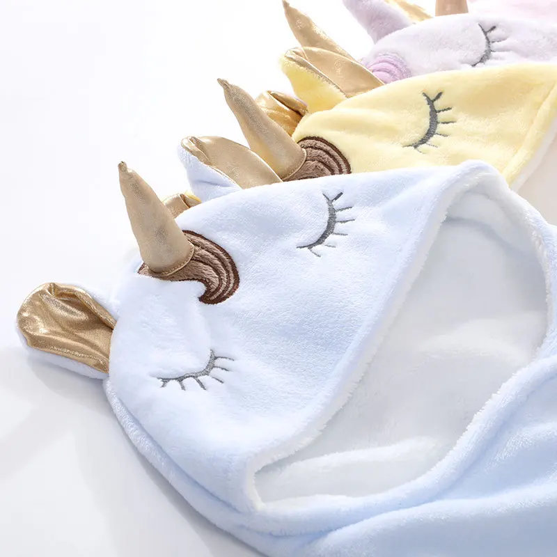 Baby Winter Double Flannel Unicorn Baby Swaddle Thickening Warm Baby Boy Girl Blanket Wrap Newborns Sleeping Bag Bedding Blanket