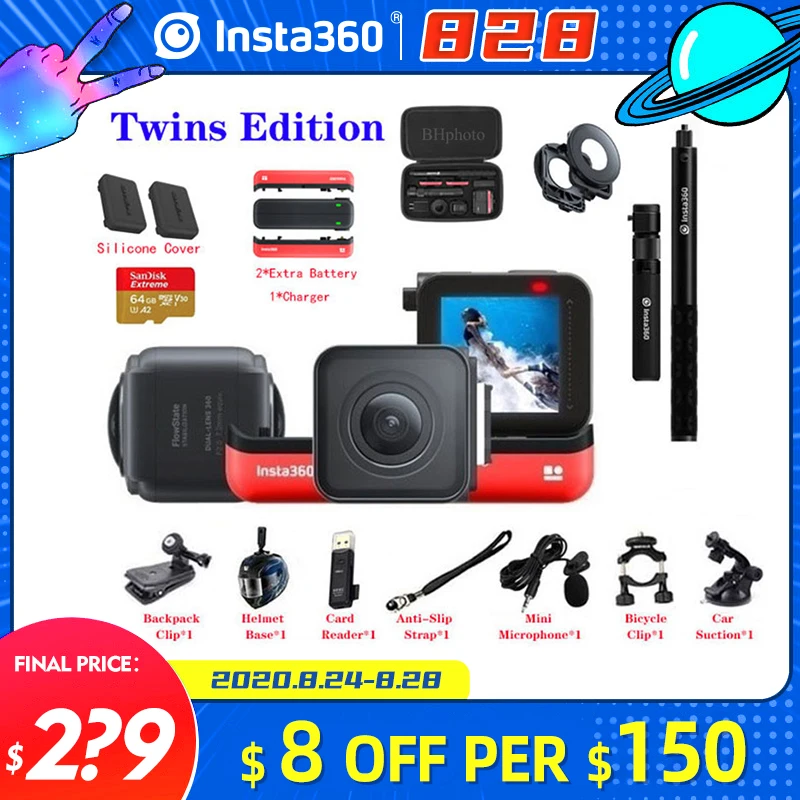 Экшн камера Insta360 One R VR 360 4K 5 7 K панорамная Twins Edition для iPhone x xs Android видео 18 МП Insta