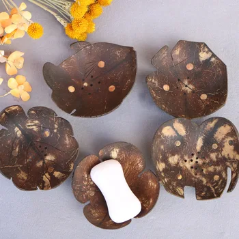 

50pcs Creative Soap Dishes Retro Coconut Shell Soap Holder Natural Wooden Soap Tray Rack Plate Box