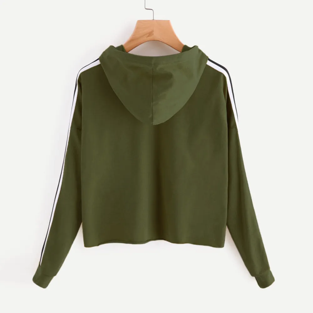 JAYCOSIN Fashion Women Striped Long Sleeve Loose Sweatshirt Casual Solid Simple Chic Solid Color Hooded Pullover Top 