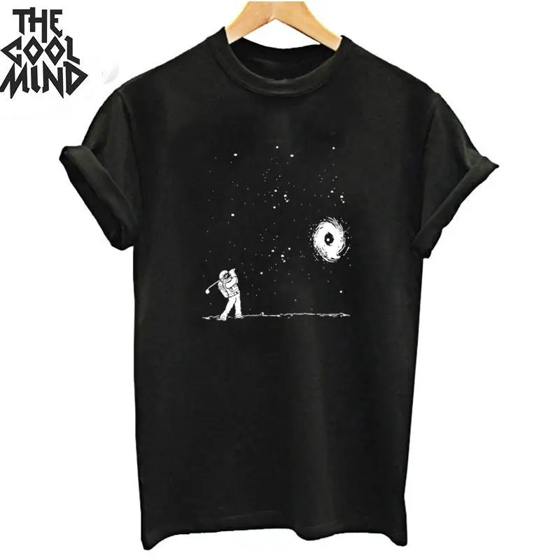 MO0123ZCM-BLK COOLMIND, хлопок, короткий рукав, космическая крутая женская футболка, повседневная Летняя женская футболка, крутая футболка, женские футболки - Цвет: MO0123ZCM-BLK