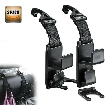 

2pcs Car Headrest Hooks with Bottle Holder for Purse Groceries Bag Handbag