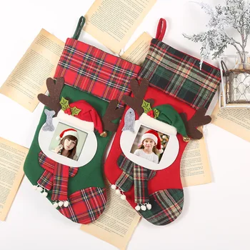 

2020 Design Christmas Socks Drop Ornament DIY Family Photo Booth Xmas Kids Candy Gift Stockings Chirstmas Eve Pendant Home Decor