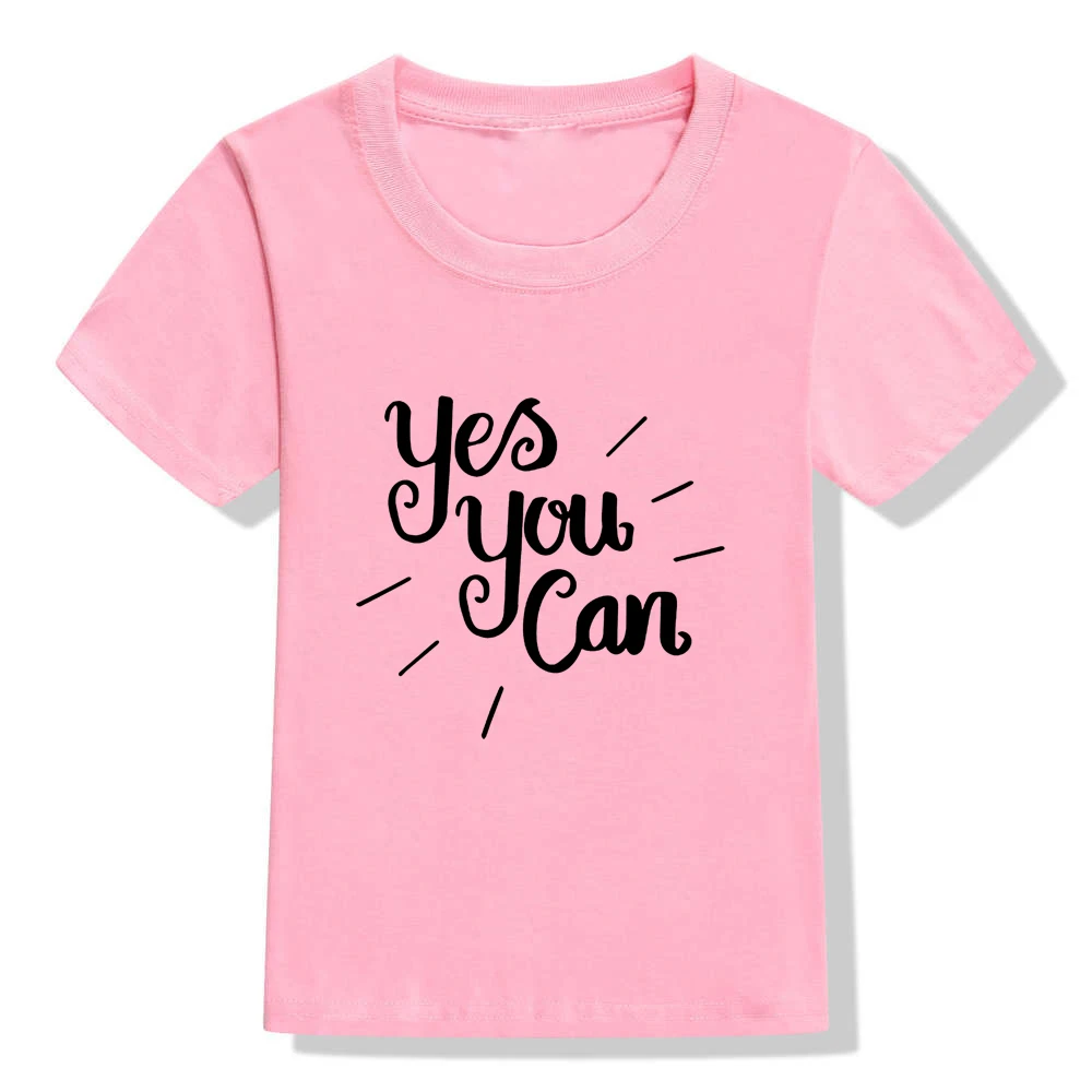 Детская футболка с надписью «Yes You Can» Детская футболка для мальчиков и девочек, одежда для малышей Забавные милые футболки, летняя мода, Прямая поставка