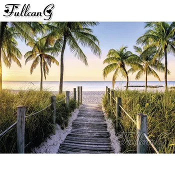

FULLCANG diy 5d diamond mosaic tree diamond painting florida beach full diamond embroidery sale scenery home decoration FC2094