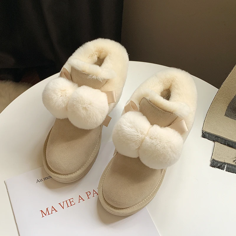 Beige ERNESTNM/ботинки из флока; коллекция года; Botas Mujer; теплые плюшевые женские ботильоны на резиновой подошве; зимние ботинки без шнуровки; женские водонепроницаемые ботинки - Цвет: Beige