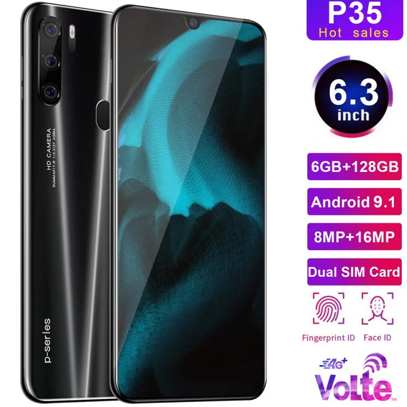 

Mate35 6.3 Inch 4G Smartphone 2GB RAM 16GB ROM Water Drop Screen Mobile Phone Fingerprint & Face Recognition Unlock Cell Phone