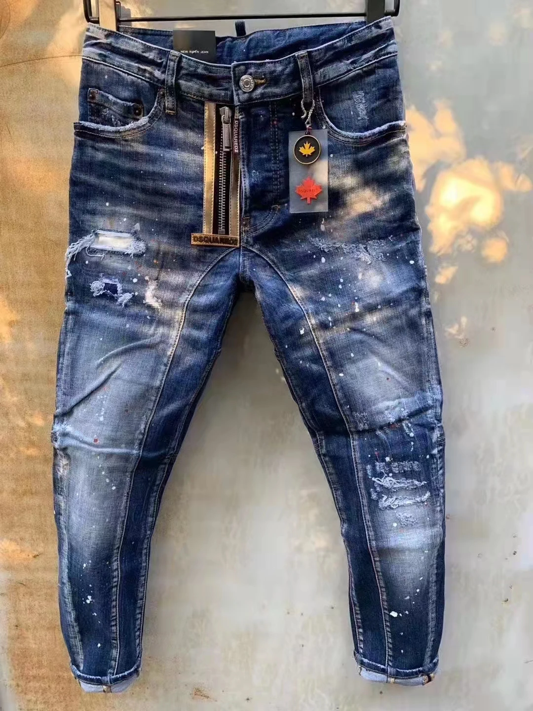 men's jeans Dsquared2 Men's Skinny Jeans With Ripped Holes Elastic Paint Pants T82 mens jeans sale