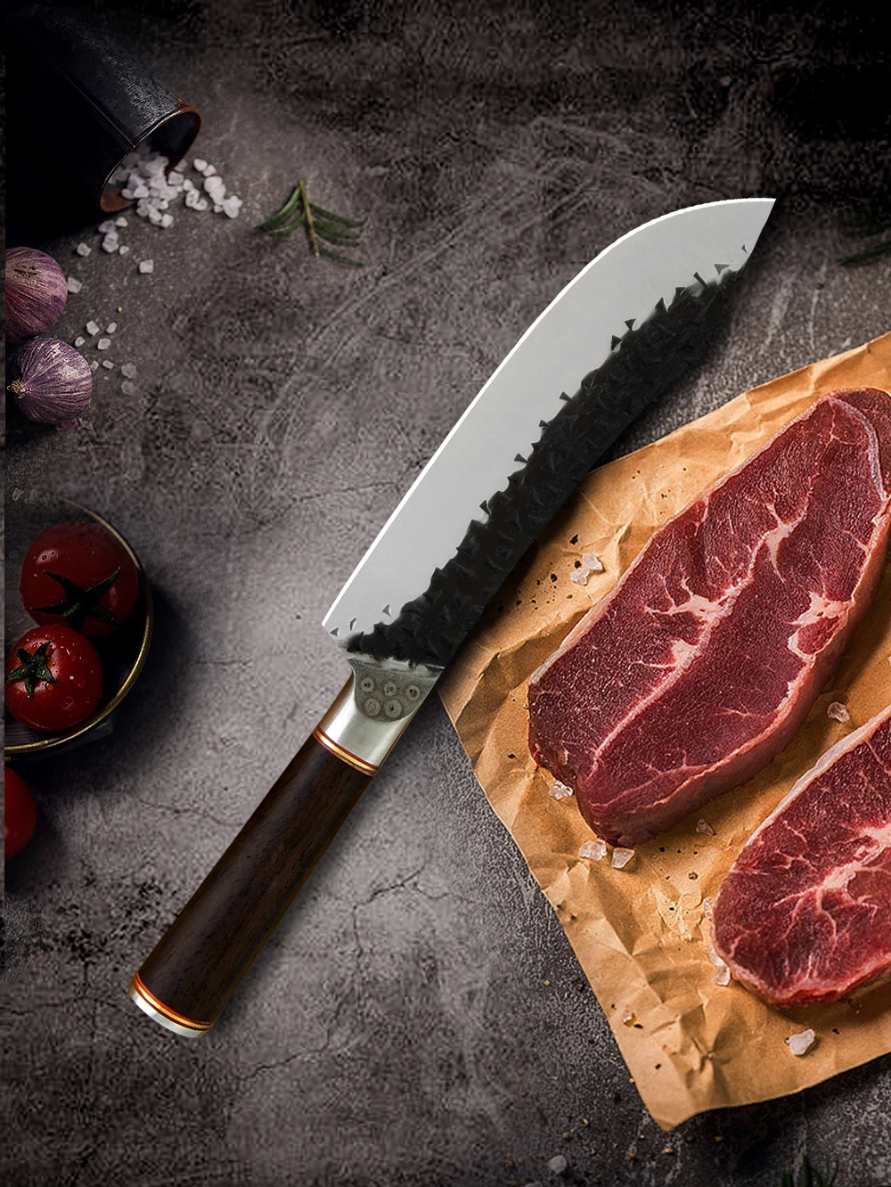 CBXG10421钼钒钢圆形黑檀木柄6.5寸发黑锤纹钢头小切肉刀5cr15英_14