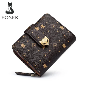 

FOXER Women's Fashion Small Wallet PVC Leather Large Capacity Card Slot Female Coin Pocket Bifold Clutch Money Bag Key Holder