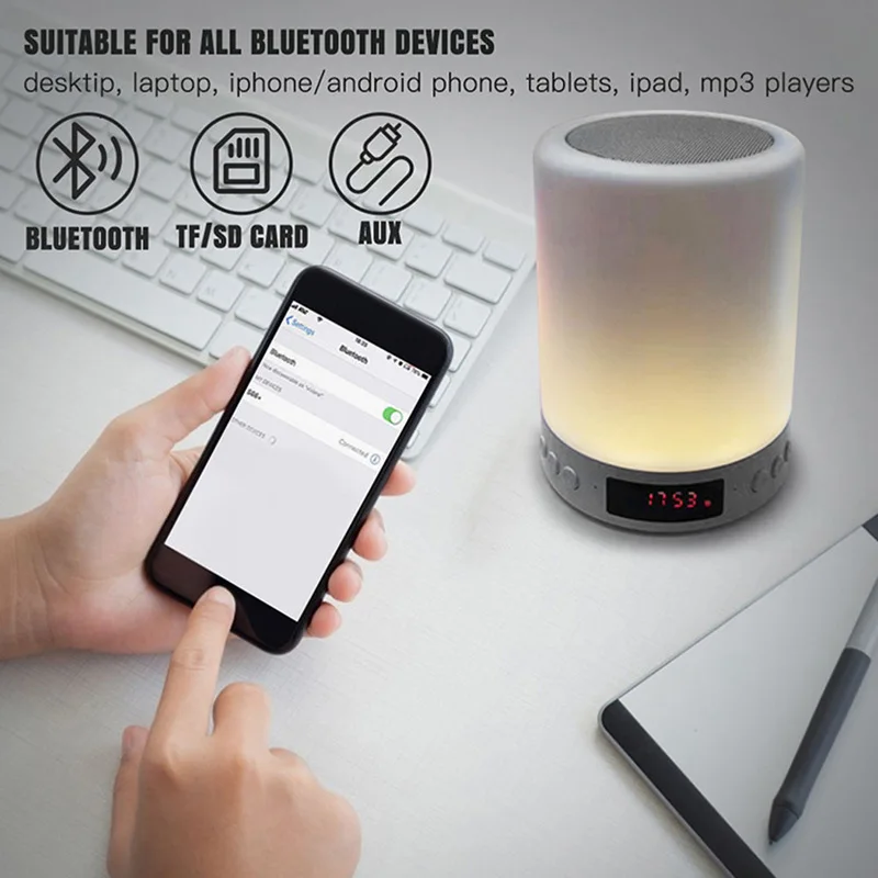 Bluetooth Speaker Woofer Speaker Powerful Subwoofer Bluetooth Speaker LED Night Light Touch Sensor with BT Rechargeable Dimmable Table Lamp for Bedroom Office