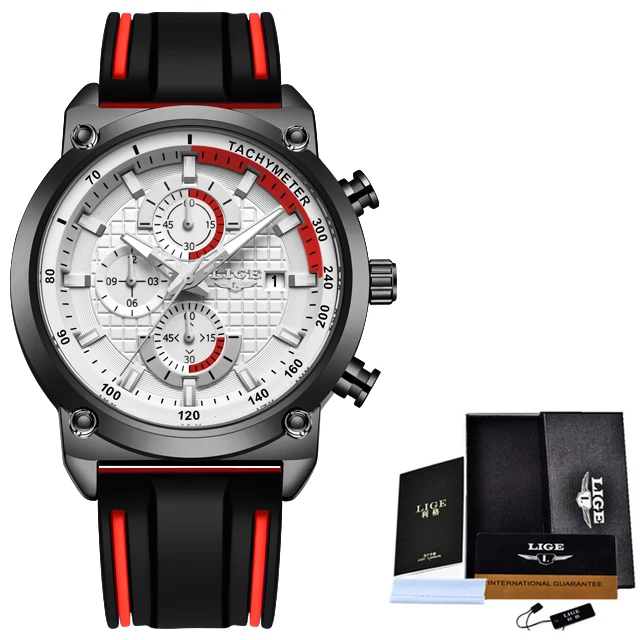 Silver white Reloj Hombre LIGE мужские часы Топ бренд класса люкс военные спортивные часы мужские резиновые водонепроницаемые кварцевые наручные часы Relogio Masculino - Цвет: Silver white