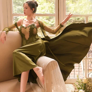 

Sexy Summer Perspective Slim Beauty Back Nightdress Sexy Long Pink Thin V-neck Strap Nightdress Sleepwear Sets Underwear Women