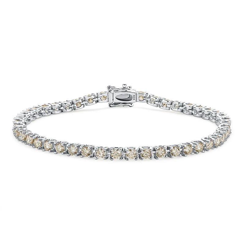 OEVAS 100% 925 Sterling Silver 3MM Real Moissanite Champagne Aquamarine Bracelet For Women Sparkling Wedding Party Fine Jewelry