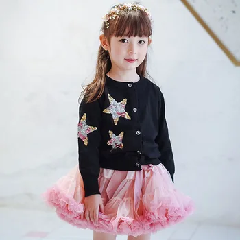 

Children's Sweater Spring and Autumn Girls Cardigan Sweater Coat Sequins Star Single-breasted Knitted Outwear BC856