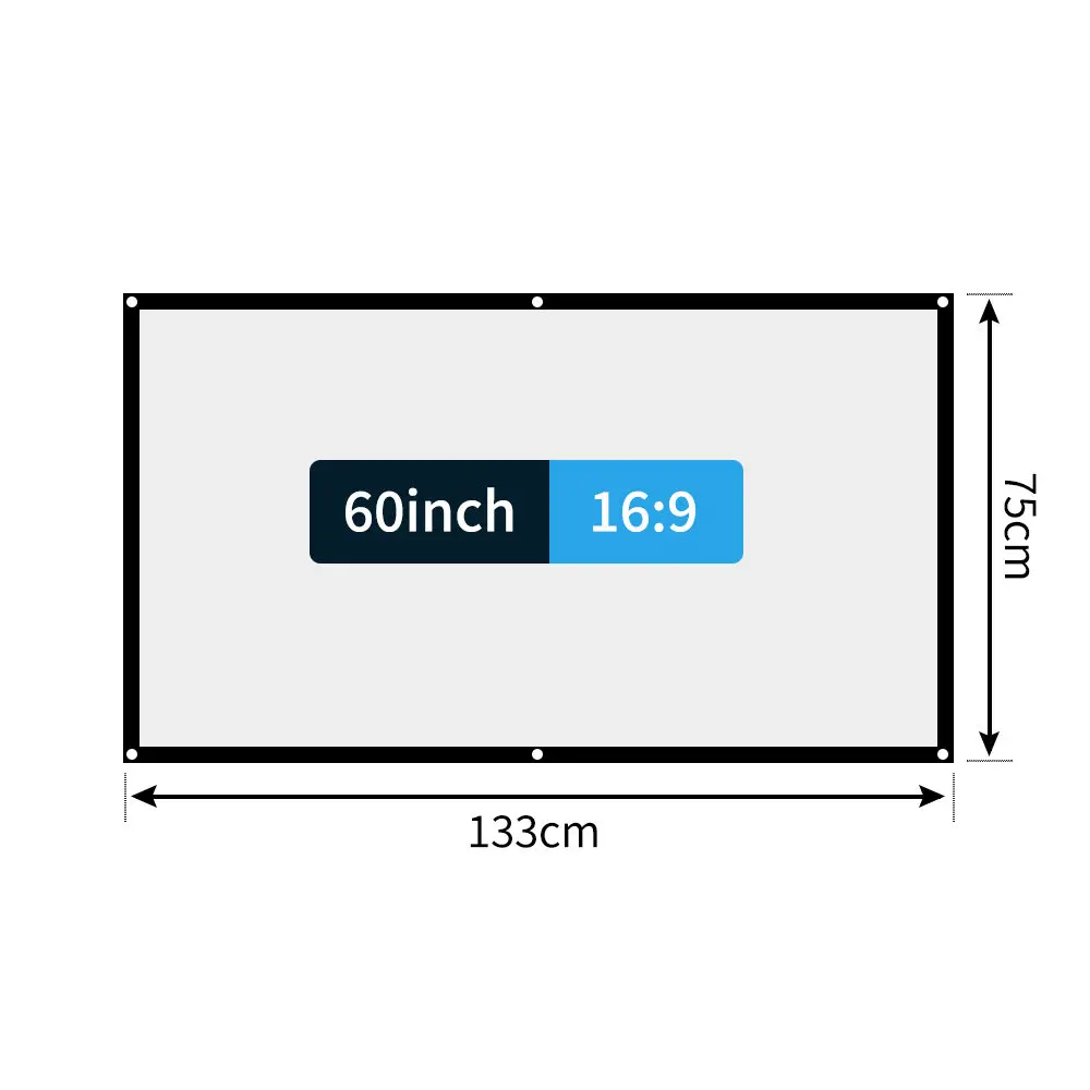 133x75cm Экран проектора высокой яркости широкоформатный портативный 16:9 отражающий тканевый экран проектора для домашнего офиса - Цвет: 133x75cm