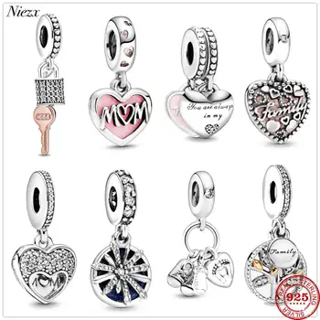 

2020 New fashion Pavé Mum Script Heart Dangle charm fit Pandora charms silver 925 women's bead DIY bracelet for jewelry making