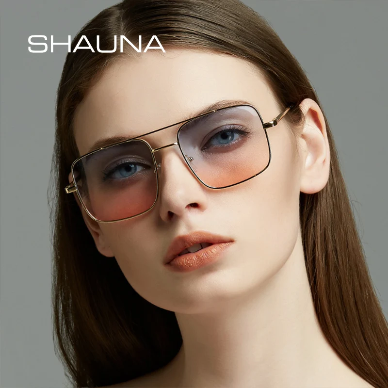 SHAUNA весенние петли Модные женские квадратные градиентные солнцезащитные очки ретро Двойные мосты оправы для очков UV400