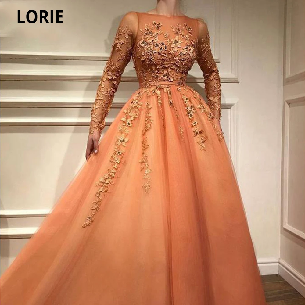 LORIE Princess Prom Dresses with Long Sleeves Tulle Lace Appliques Formal Evening Gown Dubai Saudi Arabic Elegant Muslim Turkish LORIE Princess Prom Dresses with Long Sleeves Tulle Lace Appliques Formal Evening Gown Dubai Saudi Arabic Elegant Muslim Turkish
