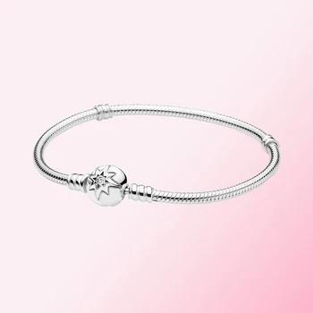 

2019 100% 925 Sterling Silver Classic Moments Silver Bracelet with Starry Sky Clasp Female Charm DIY Bracelet Free Shipping