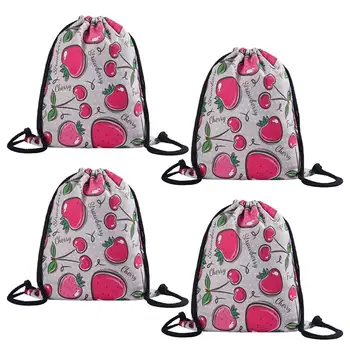 

39x34x0.5cm 4pcs Lovely Cherry Drawstring Bag Fruit Packsack 3D Printing Fashion Cute Backpacks Shopping Storage Pouch