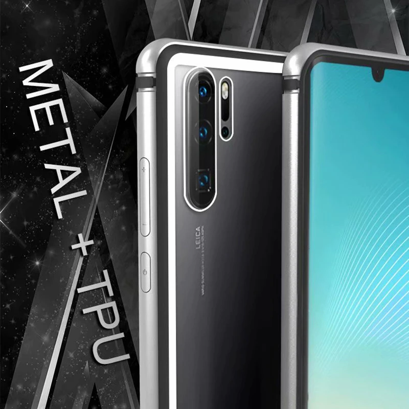 Metal+TPU Shcokprof Back Tempered Glass Phone Frame Glass Case for Huawei P30