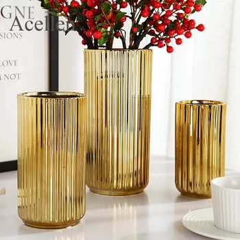 

Gold Plating Ceramic Vase Light Luxury Home Decor Modern Flower Pot Vase Nordic Decoration Home Living Room Decoration Accessori