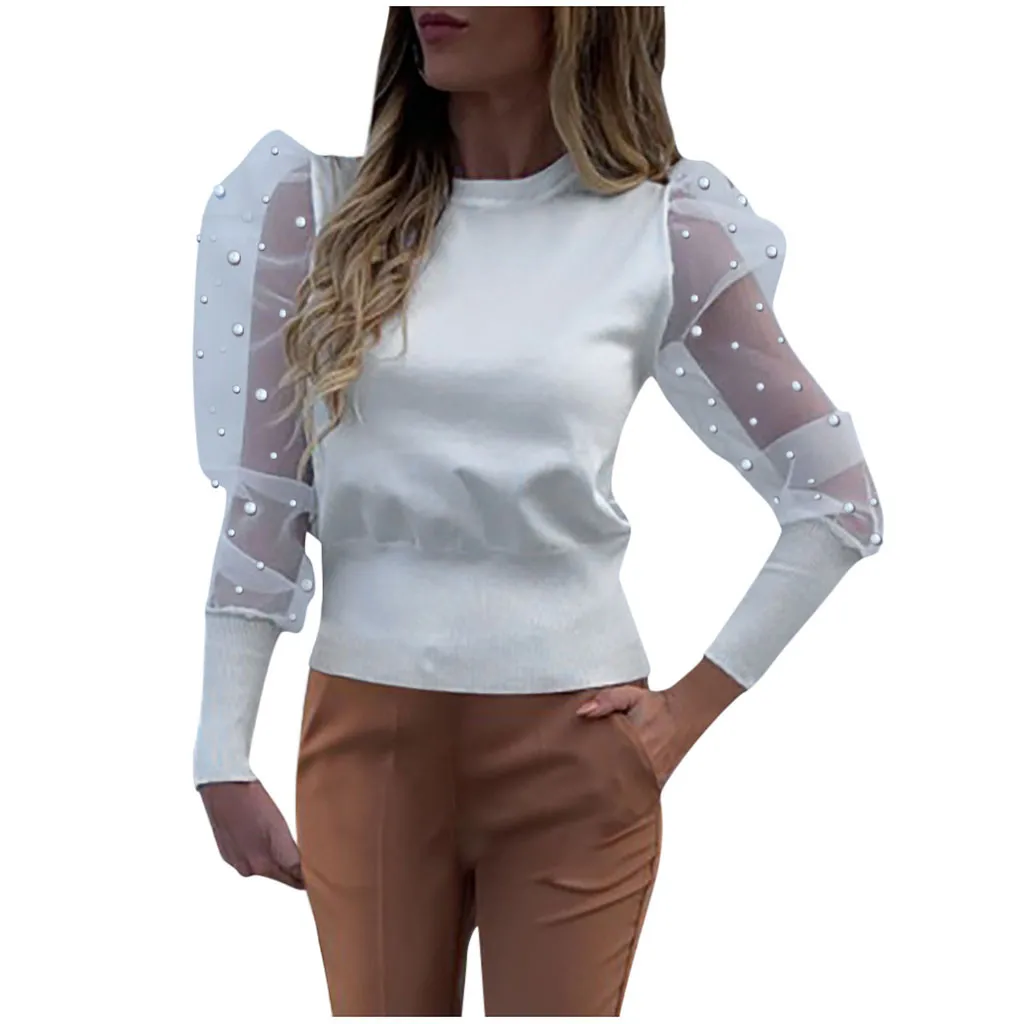 Блузка Для женщин с О образным вырезом Фонари рукавом Перспектива в горошек