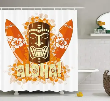 

Bathroom Decor Polyester Bath Curtains Flora Orange Surfboards Aloha Tropical Summer Orange Shower Curtain for Bathroom Bathtub