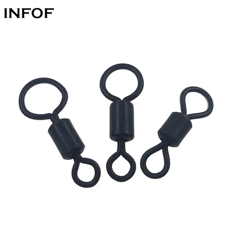 

INFOF 50PCS Big Eye Fishing Swivels Matte Black Carp Fishing Accessories Swivel Hook Lure Fishing Connector Rolling Swivels