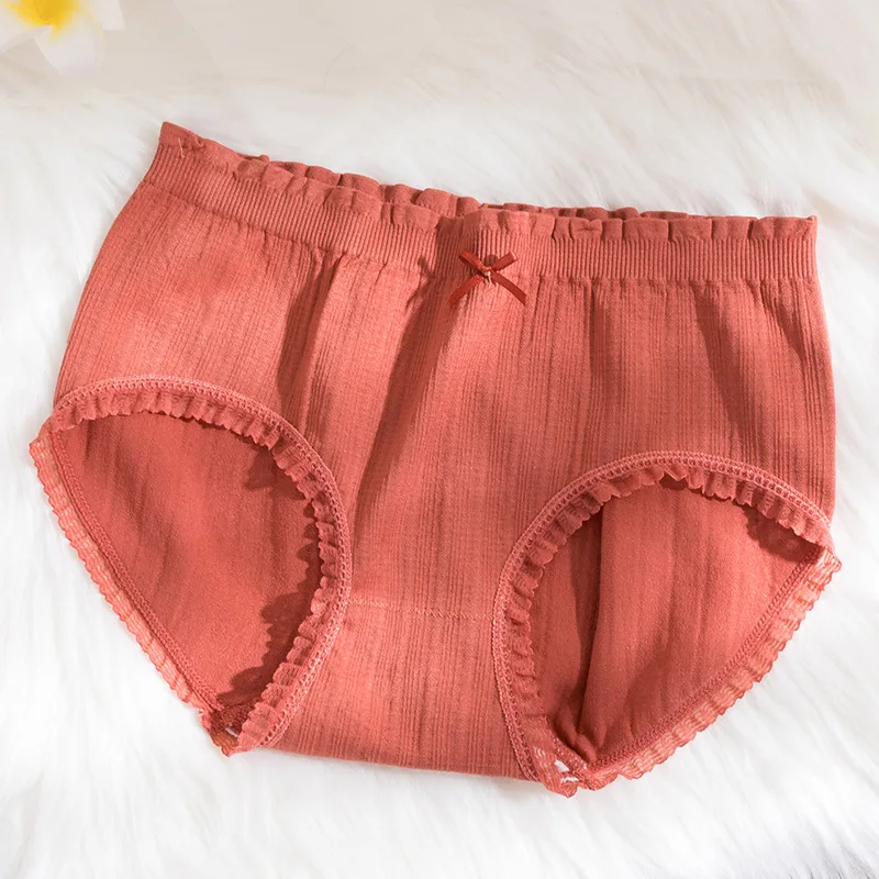Красный Bow Panties New Seamless Brief Women's Underwear Elastic Comfortable Color Bow Breathable Antibacterial Ruffles Panties Women - Цвет: Красный