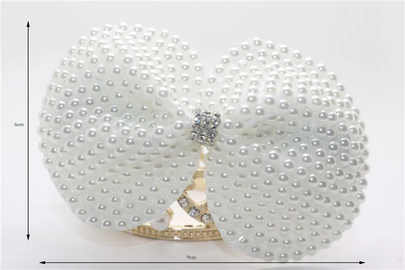 Women Girls Big Simulated-pearls Bowknot Rhinestones Hair Clips Handmade Ivory Pearls Flower Bow Barrettes Duck Clips For Party