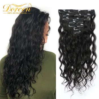 

Doreen 120G 140G Real Natural Human Hair Clip in Extensions Machine Made Remy European Hair Beach Wave Hairstyle 7 pcs