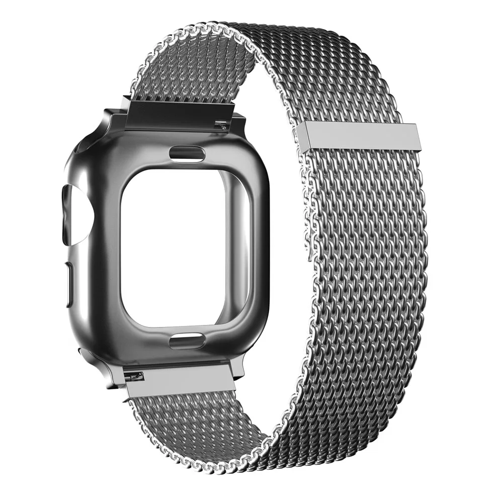 space grey Миланская петля+ чехол для Apple Watch 38 мм 42 мм нержавеющая сталь 40 мм 44 мм ремешок для iwatch серии 5 4 3 2 1 - Цвет ремешка: space grey