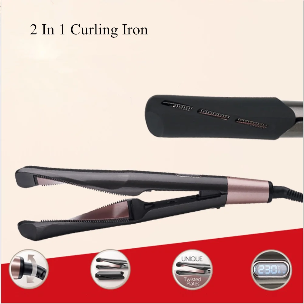 

2 In 1 Curly Hair Straight Dual-use Device, Rotating Temperature Control, Spiral Curling Iron