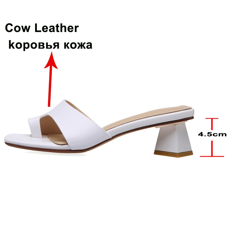ANNYMOLI/Вьетнамки Женские шлепанцы Обувь из натуральной кожи на среднем каблуке