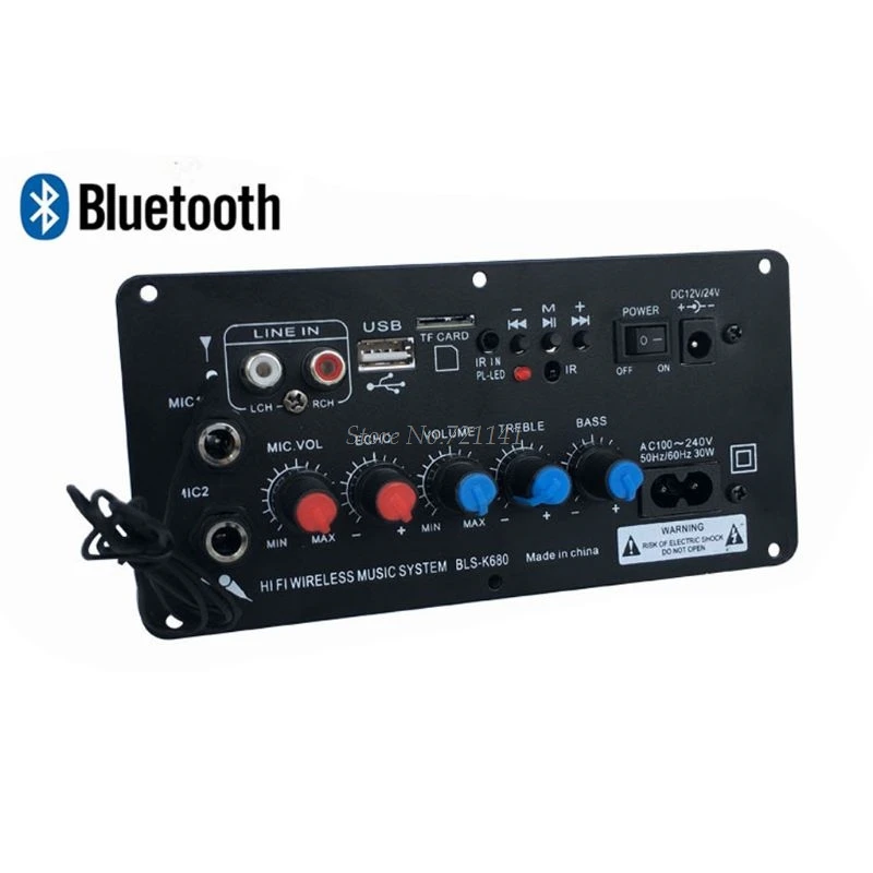 AC 220 В 12 В 24 в цифровой Bluetooth стерео усилитель доска сабвуфер двойной микрофон караоке усилители для 8-12 дюймов динамик
