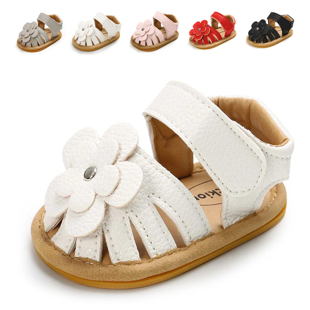 New Infant Baby Shoes Baby Boy Girl Shoes Toddler Flats Summer Sandal Flower Soft Rubber Sole Anti-Slip Crib Shoes First Walker 1